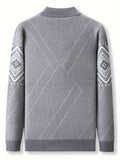 kkboxly  Men's Argyle Pattern Knitted Pullover, Casual Slightly Stretch Breathable Sweater For Outdoor Winter