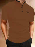 kkboxly  Antelope Horns Men's Casual Stand Collar Button Up Short Sleeves Polo Shirts For Summer