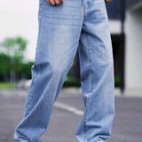 kkboxly  Men's Casual Street Style Wide Leg Denim Pants For Spring Summer