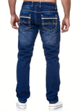 kkboxly Men's Casual Slim Fit Jeans, Chic Street Style Medium Stretch Denim Pants