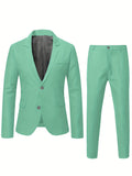 Formal 2 Pieces Set, Men's Two Button Jacket & Slanted Lapel Vest & Pants Suit Set For Business Dinner Wedding Party