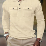 kkboxly Stylish Solid Men's Casual Comfy Long Sleeve Shirt With Pocket Design, Spring Fall