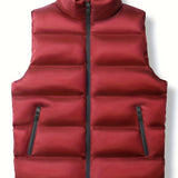 kkboxly  Warm Winter Vest, Men's Casual Zipper Pockets Stand Collar Zip Up Vest For Fall Winter