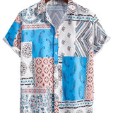 kkboxly Paisley Print Men's Casual Short Sleeve Mismatch Shirt, Men's Shirt For Summer Vacation Resort