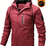 kkboxly Warm Fleece Hooded Jacket, Men's Casual Winter Jacket Coat For Outdoor Activities