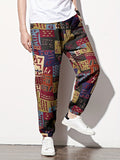 kkboxly  Slim Fit Allover Print Harem Pants, Men's Casual Stretch Slant Pocket Street Style Pants