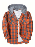 kkboxly  Plaid Shirt Coat For Men Long Sleeve Casual Regular Fit Button Up Hooded Shirts Jacket