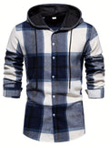 kkboxly  2023 Spring And Autumn New Men's Loose Hooded Plaid Shirt