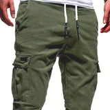 kkboxly  Classic Design Cargo Shorts, Men's Casual Multi Pocket Waist Drawstring Cargo Shorts For Summer Outdoor