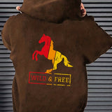 kkboxly  Horse Pattern Zip Up Hoodie, Men's Casual Stretch Hooded Sweatshirt Sportswear