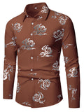 Men's Formal Classic Design Button Up Flower Printed Shirt With Chest Pocket, Male Clothes For Spring And Fall Business Occasion