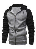 kkboxly  Men's Novelty Color Block Pullover Fleece Hoodie, Casual Hooded Sweatshirts Full Zip Jacket With Pocket