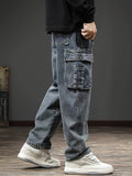 Men's Casual Flap Pocket Jeans, Chic Street Style Cargo Jeans