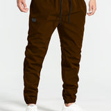 kkboxly  Men's Casual Tapered Trousers Solid Drawstring Casual Long Cropped Pants Streetwear For Men