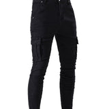 Men's Flap Pocket Cargo Jeans, Casual Street Style Denim Pants