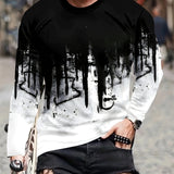 kkboxly 3D Ink Splatter Print, Men's Graphic Design Crew Neck Long Sleeve Active T-shirt Tee, Casual Comfy Shirts For Spring Summer Autumn, Men's Clothing Tops