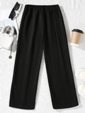 kkboxly  Girls Fashion Solid Color Casual Sports High Waist Wide Leg Pants Straight Leg Pants