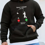 Phone Call Fishing Print Men's Pullover Round Neck Long Sleeve HOODED Sweatshirt Pattern Loose Casual Top For Autumn Winter Men's Clothing As Gifts