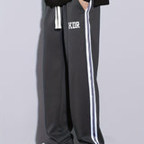 kkboxly  Men's Trendy Striped KDR Print Sweatpants, Casual Slightly Stretch Breathable Loose Joggers For Outdoor