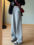 kkboxly Solid Elastic High Waist Sweatpants, Casual Sporty Wide Leg Pants With Pocket, Women's Clothing