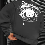 kkboxly Fashionable Men's Casual Tearful Eye Pattern Print,Long Sleeve Round Neck Pullover Sweatshirt,Suitable For Outdoor Sports,For Autumn And Winter,Can Be Paired With Hip-hop Necklace,As Gifts