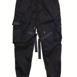 Trendy Plain Black Cargo Pants, Men's Multi Flap Pocket Trousers, Loose Casual Outdoor Joggers, Men's Work Pants Outdoors Streetwear Hip Hop Style