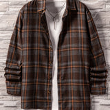 kkboxly  Men's Plaid Button Up Loose Trendy Comfy Long Sleeve Shirt For Summer Autumn, Mens Clothing