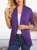 V-neck Loose Pleated Cardigans, Casual Frill Solid 3/4 Sleeve Spring Summer Fall Cardigan, Women's Clothing