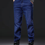 Plus Size Stretch Jeans, Men's Loose Straight Leg Denim Trousers