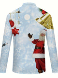 kkboxly  3D Christmas Themed Print Men's Long Sleeve Zipper Lapel Shirt, Trendy Graphic Male Shirt For Spring Fall