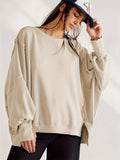 Top-stitching High-low Pullover Sweatshirt, Casual Long Sleeve Crew Neck Sweatshirt For Fall & Winter, Women's Clothing