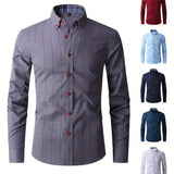 kkboxly  Geometric Pattern Men's Stylish Daily Long Sleeve Button Up Shirt, Spring Fall, Creative Gift For Men