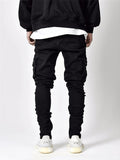 Men's Solid Color Multi-pocket Skinny Jeans For Autumn And Winter