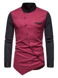 Men's Personality Knob Irregular Contrast Henley Collar Long Sleeve Shirt