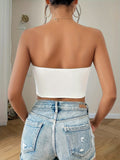 kkboxly  Solid Corset Hanky Hem Tube Top, Versatile Strapless Slim Summer Top, Women's Clothing