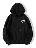 xieyinshe  Women's Heart Graphic Zipper Up Long Sleeve Casual Sports Hooded Sweatshirt, Pocket Front Thermal Drawstring Hoodie, Women's Tops