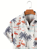 2025 kkboxly  Men's Plus Size Hawaiian Tee Shirt with Flamingo and Coconut Tree Graphic - Casual Beach Loose Fit Button Down Short Sleeve Work Shirt with Pocket