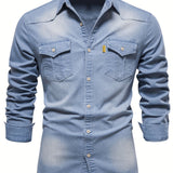 kkboxly  Cotton Denim Shirt Men Long Sleeve Quality Cowboy Shirts For Men Casual Slim Fit Mens Designer Clothing