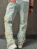 kkboxly  Chic Wide Leg Pants, Men's Casual Street Style Raw Trim Loose Fit Jeans