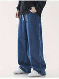 kkboxly  Wide Leg Cotton Jeans, Men's Casual Street Style Loose Fit Denim Pants For Spring Summer