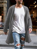 Elegant Middle Stretch Cardigan Sweater, Men's Casual Vintage Style V Neck Open Front Cardigan Coat For Fall Winter Streetwear