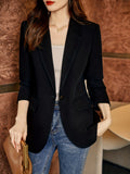 kkboxly  Solid Lapel Blazer, Elegant Open Front Work Office Outerwear, Women's Clothing