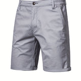 Men's Classic Fit Cotton Twill Flat Front Solid Chino Short With Slant Pockets And Elastic Waist