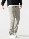 kkboxly  Zipper Design, Men's Corduroy Cargo Pants With Flap Pockets, Comfy Trendy Trousers