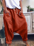 Drawstring Solid Harem Pants, Casual Elastic Waist Long Length Pants, Women's Clothing