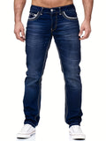 Slim Fit Distressed Jeans, Men's Casual Medium Stretch Denim Pants