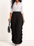 kkboxly  Slant Pockets Ruffle Trim Wide Leg Pants, Casual Loose Pants For Spring & Summer, Women's Clothing