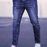 kkboxly  Slim Fit Moustache Effect Jeans, Men's Casual Street Style Distressed Stretch Denim Pants