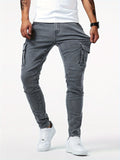 kkboxly  Slim Fit Multi Pocket Jeans, Men's Casual Street Style High Stretch Denim Cargo Pants