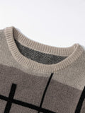 All Match Knitted Color Block Sweater, Men's Casual Warm Slightly Stretch Crew Neck Pullover Sweater For Men Fall Winter